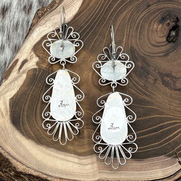 FEDERICO JIMENEZ Sterling Silver Statement Dangle Earrings Repousse & Scrolls - Picture 2 of 3